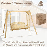 2-Seat Wooden Log Porch Swing With Stand, Rustic Hardwood Chair Bench, Curved Back, for Outside Yard, Garden, Deck - Photo 5