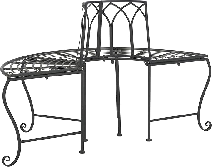 SAFAVIEH Outdoor Collection Abia Victorian Antique Black Semicircle Tree Bench - Photo 8