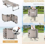 GYMAX Tanning Chair, 330LBS Beach Lounge with Face Arm Hole & Hand Shoulder Strap, Folding Layout Sunbathing Chair - Photo 5