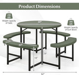 Giantex Picnic Table Bench Set for 4-8 Person, Round 37” Outdoor Dining Table w/Umbrella Hole, HDPE Tabletop - Photo 6