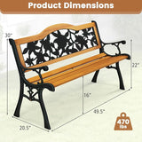 Tangkula Outdoor Garden Bench Park Bench, Patio Furniture Bench Chair with Cast Iron & Hardwood Structure - Photo 3