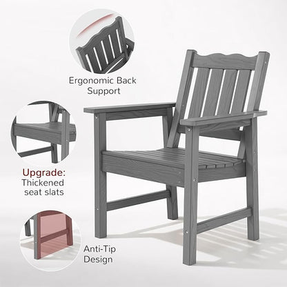 Stoog All-Weather Outdoor & Garden Chair, Patio Dining Chairs with 400 lbs Weight Capacity, Curveback Patio Chair for Backyard, Porch, Pool and Deck, Grey