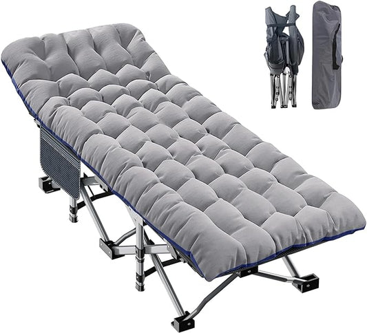 H&ZT Adults Patio Chaise with Mattress, Outdoors Portable Bed Frame for Adults