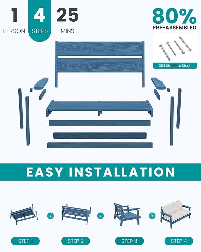 SERWALL 4 Piece HDPE Outdoor Furniture Set, All Weather Wood-Like Outdoor Sofa Sectional Couch - Photo 7