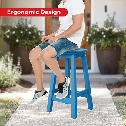 Costaelm 24" Height Outdoor Bar Stools, All-Weather Bar Stools, Adirondack Poly Patio Round Bar Stool for Patio, Deck, Kitchen Counter and Garden, Pacific Blue