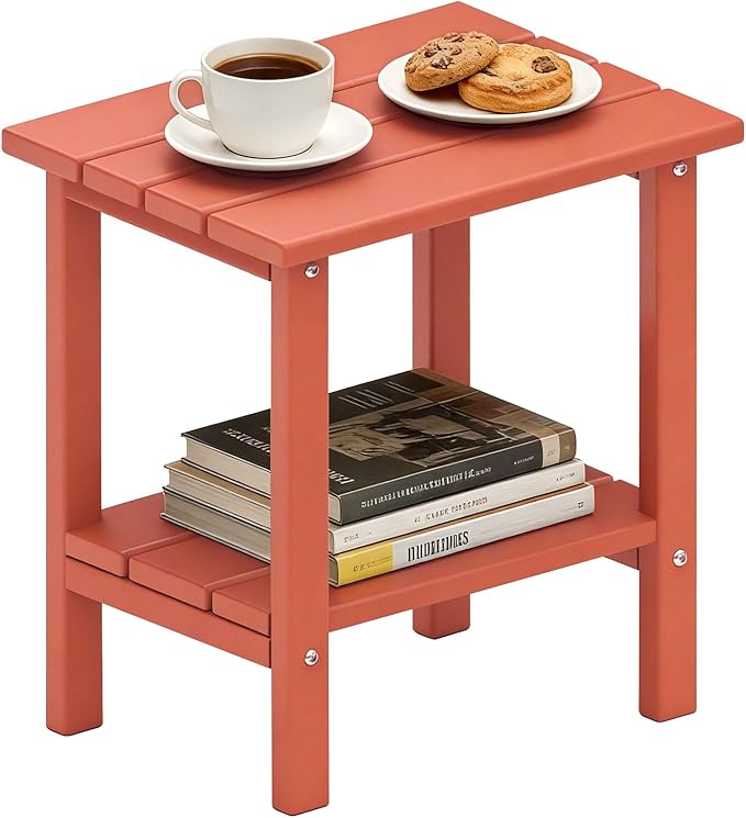 OTSUN Adirondack Outdoor Side Table, 16" HDPE Patio Side Table with Shelf - Photo 1