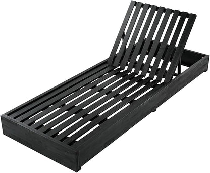 Christopher Knight Home Bayard Acacia Wood Chaise Lounge Chair Outdoor, Adjustable Backrest Sun Lounger Recliner, Wooden Patio Sun Bathing Lounge Chair, Black