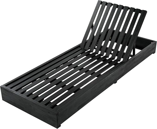 Christopher Knight Home Bayard Acacia Wood Chaise Lounge Chair Outdoor, Adjustable Backrest Sun Lounger Recliner, Wooden Patio Sun Bathing Lounge Chair, Black