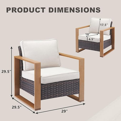 Rilyson Wicker Outdoor Patio Chairs Set of 2, Rattan Patio Furniture Chairs with Sturdy Frame,All-Weather PE Wicker,Wide Armrest,Deep Seating and Thick Cushions for Deck Porch Garden(Brown/Beige)