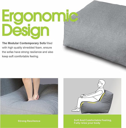 Patio Ottoman, Outdoor Coffee Table Bean Bag Chair, Daybed Sofa Comfy Couch, Modular Patio Sectional Sofa, Water-Resistant Olefin Fabric, High-Density Foam Filled, Comfy Lounge Seat, Dark Gray