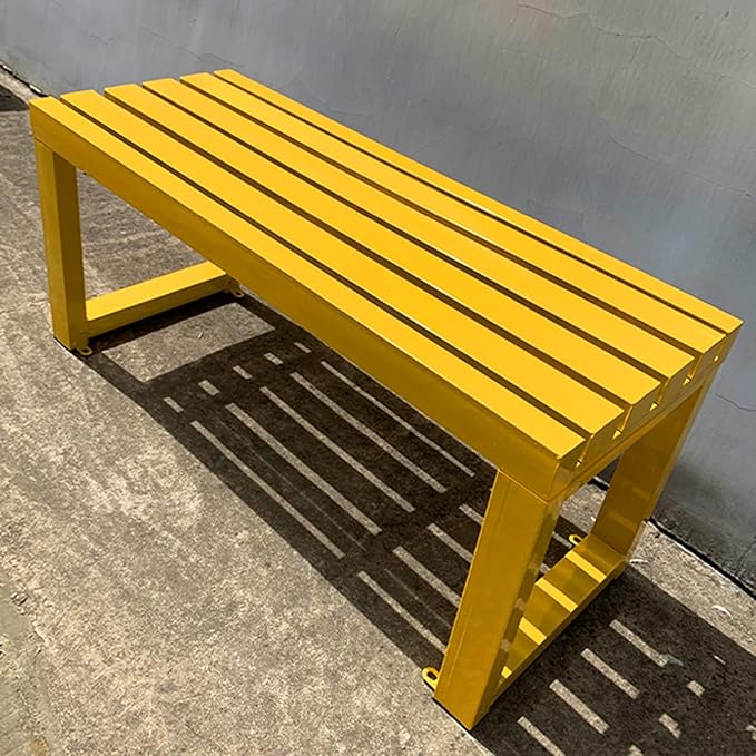 Yellow Metal Garden Bench - 47.2in Slatted Outdoor Seating for Patio, Yard, Park, Picnic & Front Porch - Stylish Backyard Furniture & Decor
