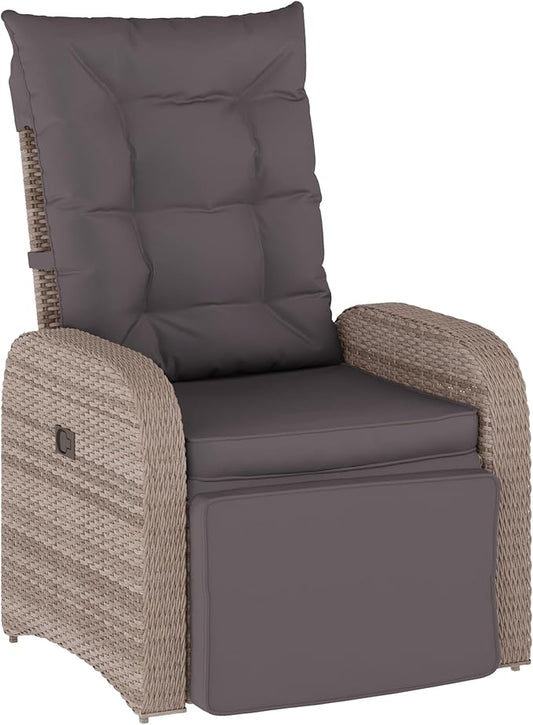 Flash Furniture Nemo Indoor/Outdoor Patio Wicker Rattan Recliner, Lounge Chair with Flip-Up Side Table, Gray