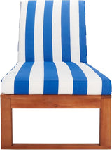 SAFAVIEH Outdoor Collection Solano Natural Brown Solid Wood/Royal Blue & White Stripe Cushion Patio Adjustable Chaise - Photo 1