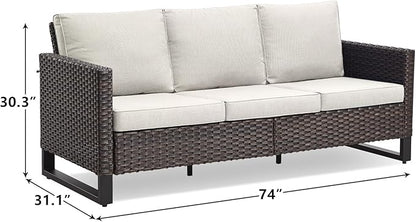 Rilyson Wicker Outdoor Couch Patio Sofa - 3 Seater Rattan Outdoor Patio Couch with Waterproof Wicker,Comfortable Cushions and Sturdy Metal Frame for Outside Porch Deck Backyard(Brown/Beige)