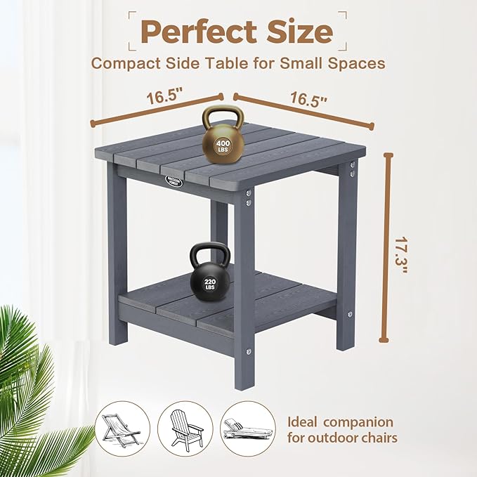 Square Outdoor Side Table Adirondack Side Table, Water-resistant & 2-Tier Small End Table for Patio - Photo 3