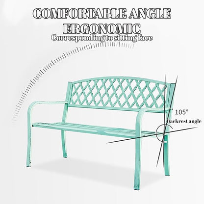 50" Porch Benches Outdoor,Metal Garden Bench,Patio 3-Seater Chair,with Armrests & Backrest，Weather Proof Porch Path Chair，Patio Yard Bench for Garden, Poolside, Balcony，Entryway