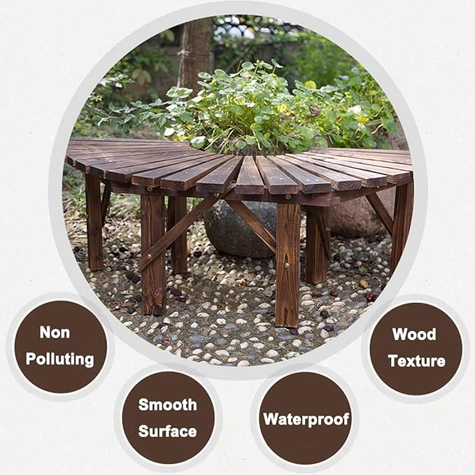 Wooden Curved Benches Outdoor Strong Bearing Capacity 660Lbs, Tree Bench Wrap Around for Garden Natural 120Cm/47In