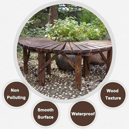 Wooden Curved Benches Outdoor Strong Bearing Capacity 660Lbs, Tree Bench Wrap Around for Garden Natural 120Cm/47In