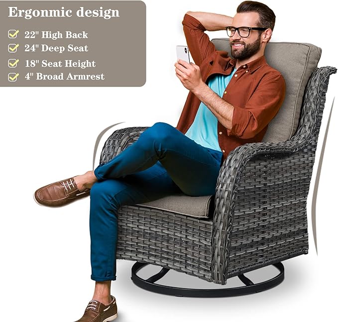 Belord 8 Piece Wicker Patio Furniture Set, Outdoor Swivel Rocker Chairs Set of 2 with Ottomans and Sectional Couch - Photo 5