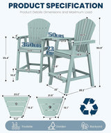 FOOWIN Tall Adirondack Chair Set of 2, All Weather HDPE Bar Height Adirondack Chair with Double Connecting Trays - Photo 3