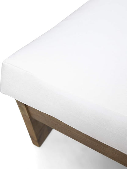 Great Deal Furniture Kaitlyn Outdoor Acacia Wood Loveseat with Cushions, Teak and White