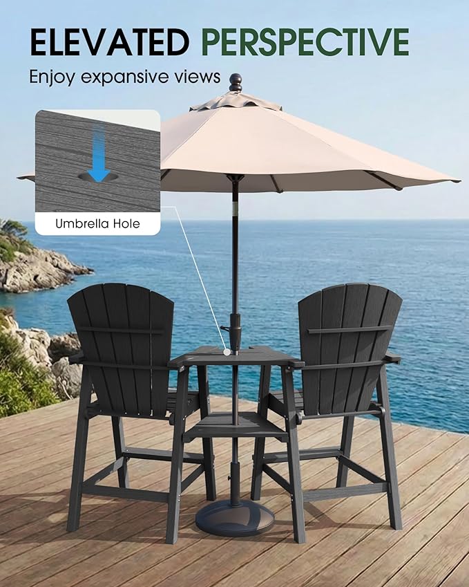 Tall Adirondack Chairs Set of 4, HDPE High Adirondack Chairs with Double Removable Trays, All Weather Outdoor Barstools for Patio, Balcony, Backyard, Deck and Garden, Darkgrey