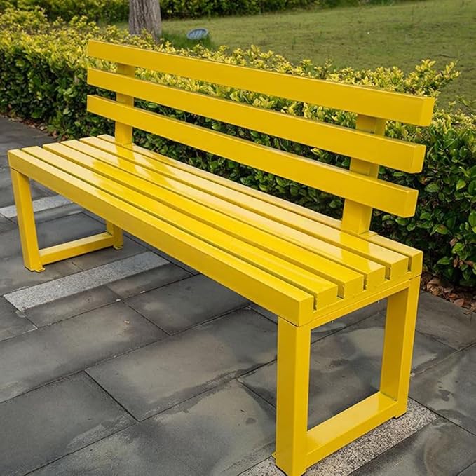 Metal Outdoor Bench with Simple Backrest, Modern Design Garden Bench, Multifunctional Front Porch Furniture, Benchs Seat for Garden, Patio，Park, Plant(Yellow,100cm/39.4in)