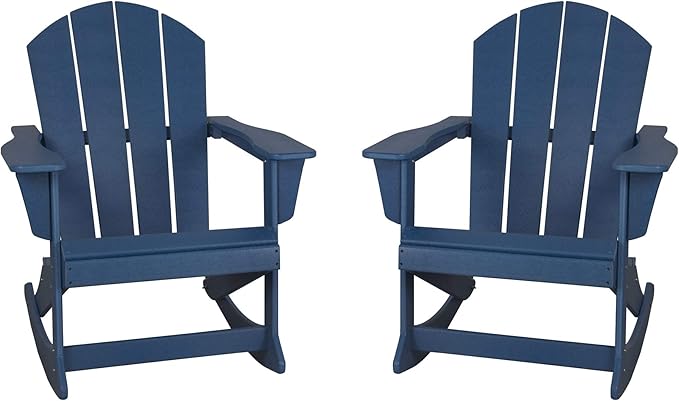 WestinTrends Malibu 2 Piece Set Outdoor/Patio Poly Adirondack Rocking Chairs (2 Seater), Navy Blue