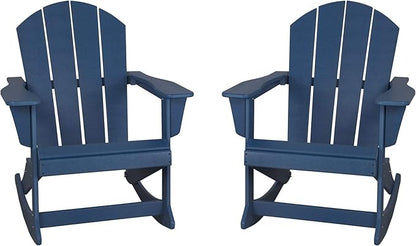 WestinTrends Malibu 2 Piece Set Outdoor/Patio Poly Adirondack Rocking Chairs (2 Seater), Navy Blue