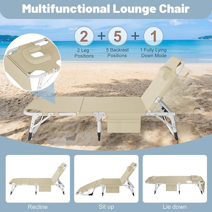 Slsy Folding Chaise Patio Lounge Chairs, Outdoor Reclining Patio Chairs, Heavy Duty Patio Chairs Chaise Lounges for Tanning, Poolside, Beach, Lawn, Camping