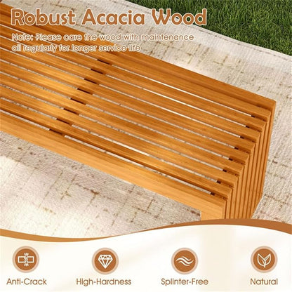 Solid Acacia Wood Patio Bench - Heavy Duty Backless Outdoor Bench for Garden, Yard, Porch - 2-Person Backless Outdoor Bench for Garden, Yard, Deck - Commercial Grade Wooden Seating - Teak