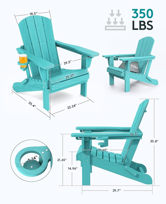 SERWALL 5-Piece Folding Adirondack Chair and Ottoman and Table Set, HDPE Adjustable Adirondack Chairs Set, Aruba - Photo 5