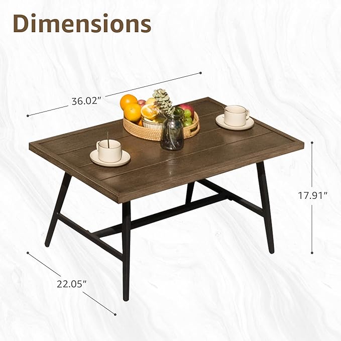 NATURAL EXPRESSIONS Outdoor Coffee Table Woodgrain Patio Metal Table All Weather Backyard Conversation, 36 inches, for Balcony, Poolside, Deck, Garden, Indoor, Ootdoor, Brown.