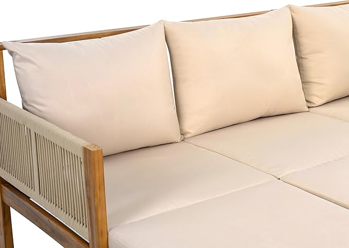 LUMISOL Outdoor Patio Day Bed Sofa, 3 Seat Convertible Sleeper Sofa for Poolside Backyard, Patio Furniture Lounge Couch with Cushion, Brown