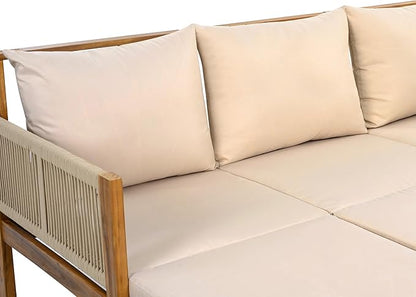 LUMISOL Outdoor Patio Day Bed Sofa, 3 Seat Convertible Sleeper Sofa for Poolside Backyard, Patio Furniture Lounge Couch with Cushion, Brown