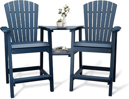 Outdoor Recycled Poly Adirondack Barstools with Connecting Tray, Tall Adirondack Chairs Bar Chairs for Deck, Balcony, Backyard, Patio Bar Stool Chair with High Back Weather Resistant Set of 2