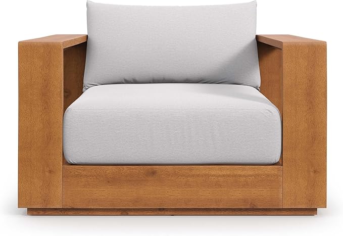 Modway Tahoe Acacia Wood Outdoor Patio Chair in Natural Light Gray with Weather-Resistant Cushions - Ideal as Club - Photo 6