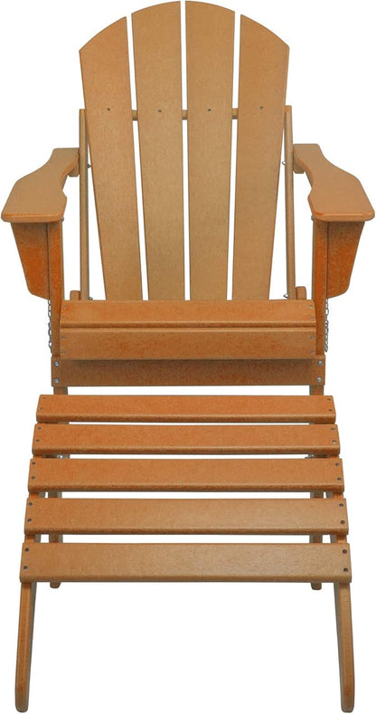 WestinTrends Malibu Outdoor Lounge Chair, 2-Pieces Adirondack Chair Set with Ottoman, All Weather Poly Lumber Patio Lawn Folding Chairs for Outside Pool Garden Backyard Beach, Orange