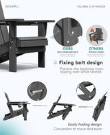SERWALL Foldable Adirondack Chair Set of 8, Oversized HDPE Adirondack Chair with Wood-Texture-Gray - Photo 7