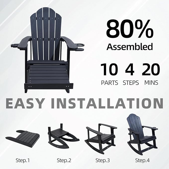 Adirondack Rocking Chair Set of 2, Weather-Resistant and Durable - Photo 5