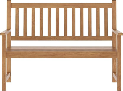 Flash Furniture Adele Commercial Indoor/Outdoor Acacia Wood Bench, 2-Person Slatted Patio Loveseat, for Use in Yard, Garden, Porch, or Park, Brown