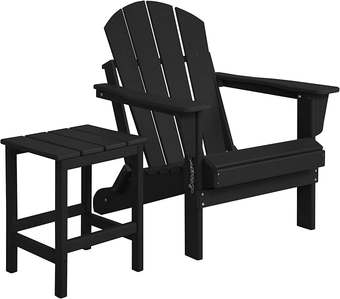 WestinTrends Malibu 2-Pieces Adirondack Chair Set with Side Table, All Weather Outdoor Seating Plastic Patio Lawn Chair Folding for Outside Porch Deck Backyard, Black