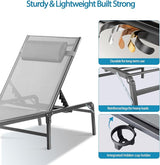 Foldable Outdoor Lounge Chairs Set of 4, No Assembly Chaise Lounge Outdoor with Cup Holder and 6 Adjustable Positions - Photo 6