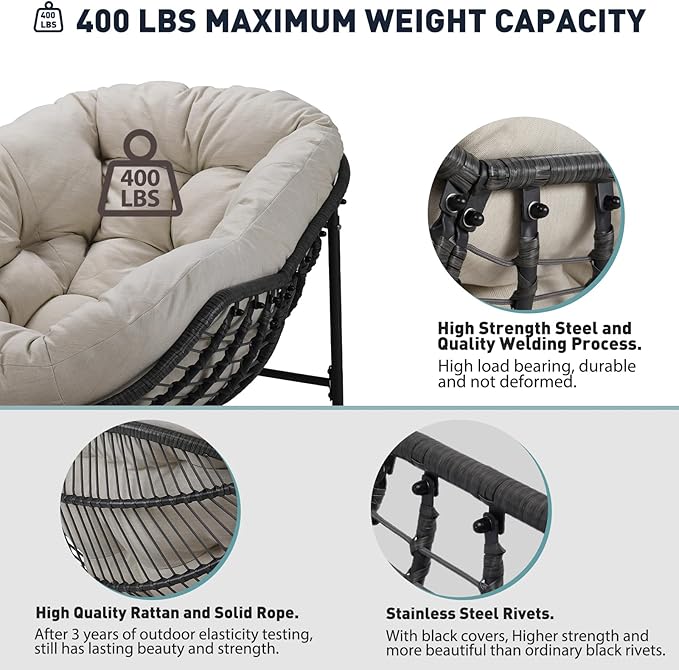 Outdoor Rocking Chairs Set of 2, Oversized Rattan Royal Rocking Chair with Padded Cushion, Rocker Egg Chair for Patio, Front Porch, Backyard, Beige