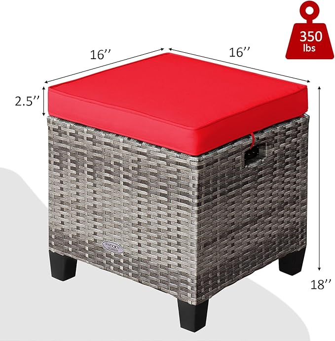 Tangkula 2 Pieces Patio Rattan Ottomans, Outdoor Wicker Footstool Footrest Seat with Soft Cushions and Steel Frame - Photo 3