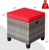 Tangkula 2 Pieces Patio Rattan Ottomans, Outdoor Wicker Footstool Footrest Seat with Soft Cushions and Steel Frame - Photo 3