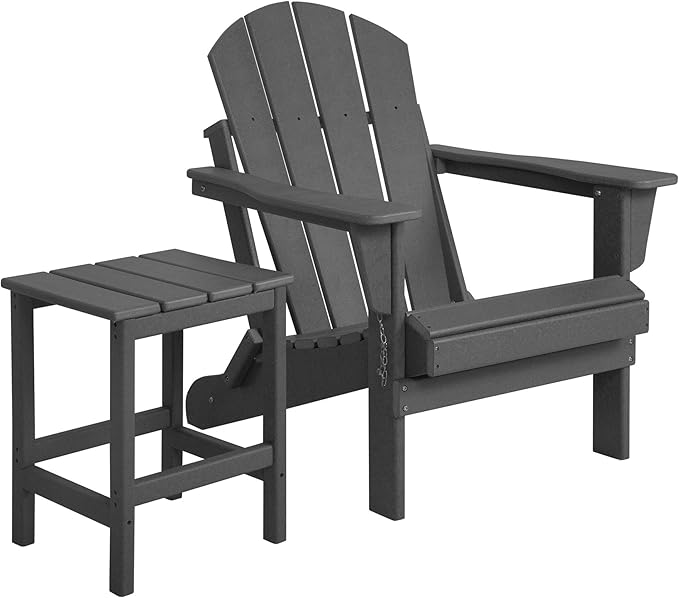 WO WESTIN OUTDOOR HDPE Laguna Outdoor Poly Adirondack Chair with Side Table, Gray