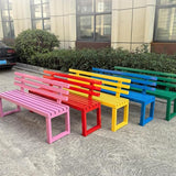 Outdoor Patio Benches, Garden Metal Bench with Backrest, Weatherproof Metal Garden Patio Bench, Bench Yard, Stadium - Photo 7