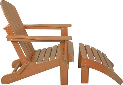 WestinTrends Malibu Outdoor Lounge Chair, 2-Pieces Adirondack Chair Set with Ottoman, All Weather Poly Lumber Patio Lawn Folding Chairs for Outside Pool Garden Backyard Beach, Orange
