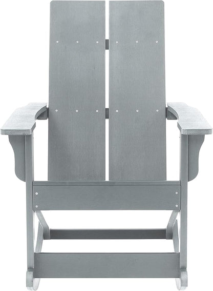Flash Furniture Finn Modern Commercial Grade Poly Resin Wood Adirondack Rocking Chair - All Weather Gray Polystyrene - Dual Slat Back - Stainless Steel Hardware